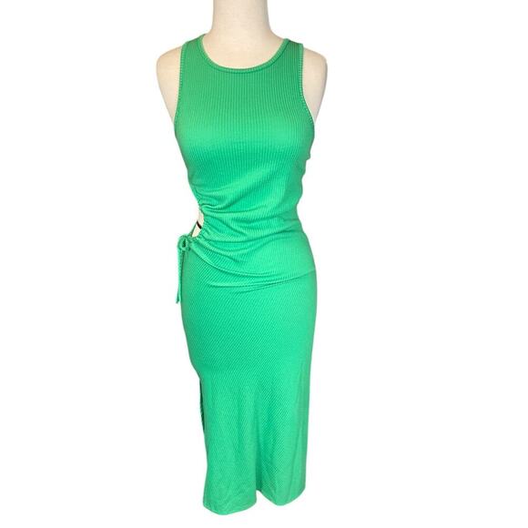 Caution To The Wind Midi Side Cut Out Side Slit Ribbed Tank Size Medium Green - Picture 1 of 10
